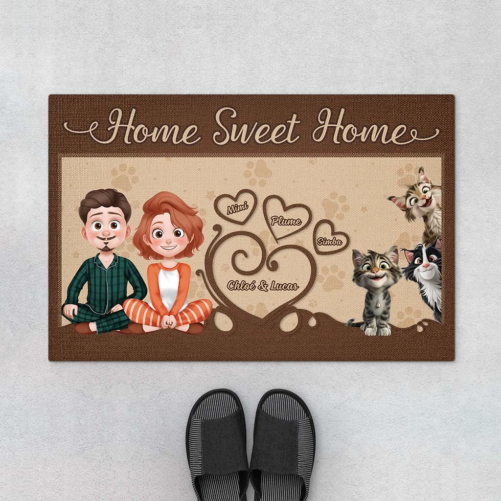 Home Sweet Home Vintage Design Cartoon - Cadeau Personnalisé | Paillasson Pour Amoureux Des Chats 1 Home Sweet Home Vintage Design Cartoon - Cadeau Personnalisé | Paillasson Pour Amoureux Des Chats