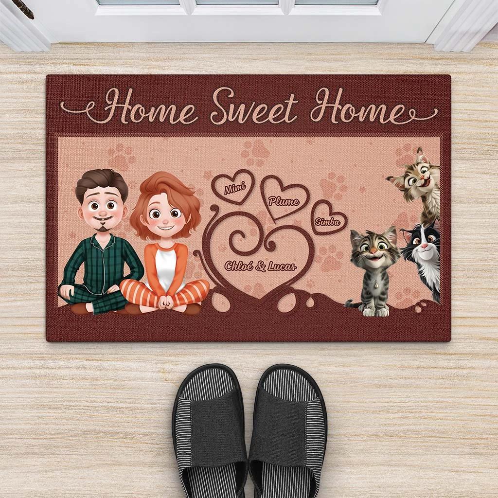Home Sweet Home Vintage Design Cartoon - Cadeau Personnalisé | Paillasson Pour Amoureux Des Chats 2 Home Sweet Home Vintage Design Cartoon - Cadeau Personnalisé | Paillasson Pour Amoureux Des Chats – Image 2