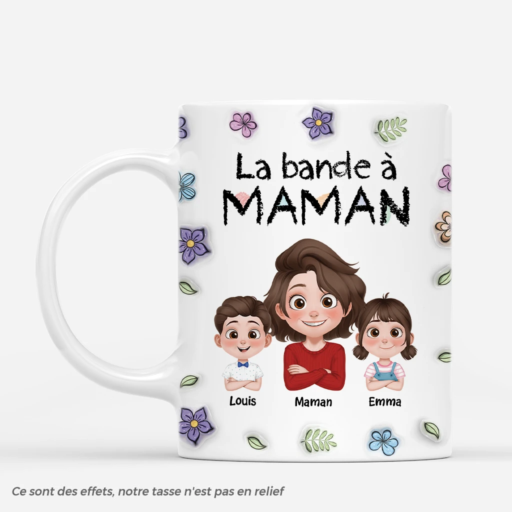 La Bande À Maman Cool Avec Fleur Pastel 3D - Mug Personnalisé Maman 1 La Bande À Maman Cool Avec Fleur Pastel 3D - Mug Personnalisé Maman