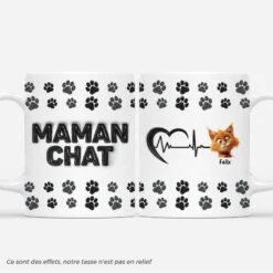 Maman Chat Cœur Version Noir 3D - Mug Pour Amoureux Des Chats