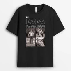 Le Papa Marcheur Avec Photos Version Monochrome - T-Shirt Personnalisé Chien
