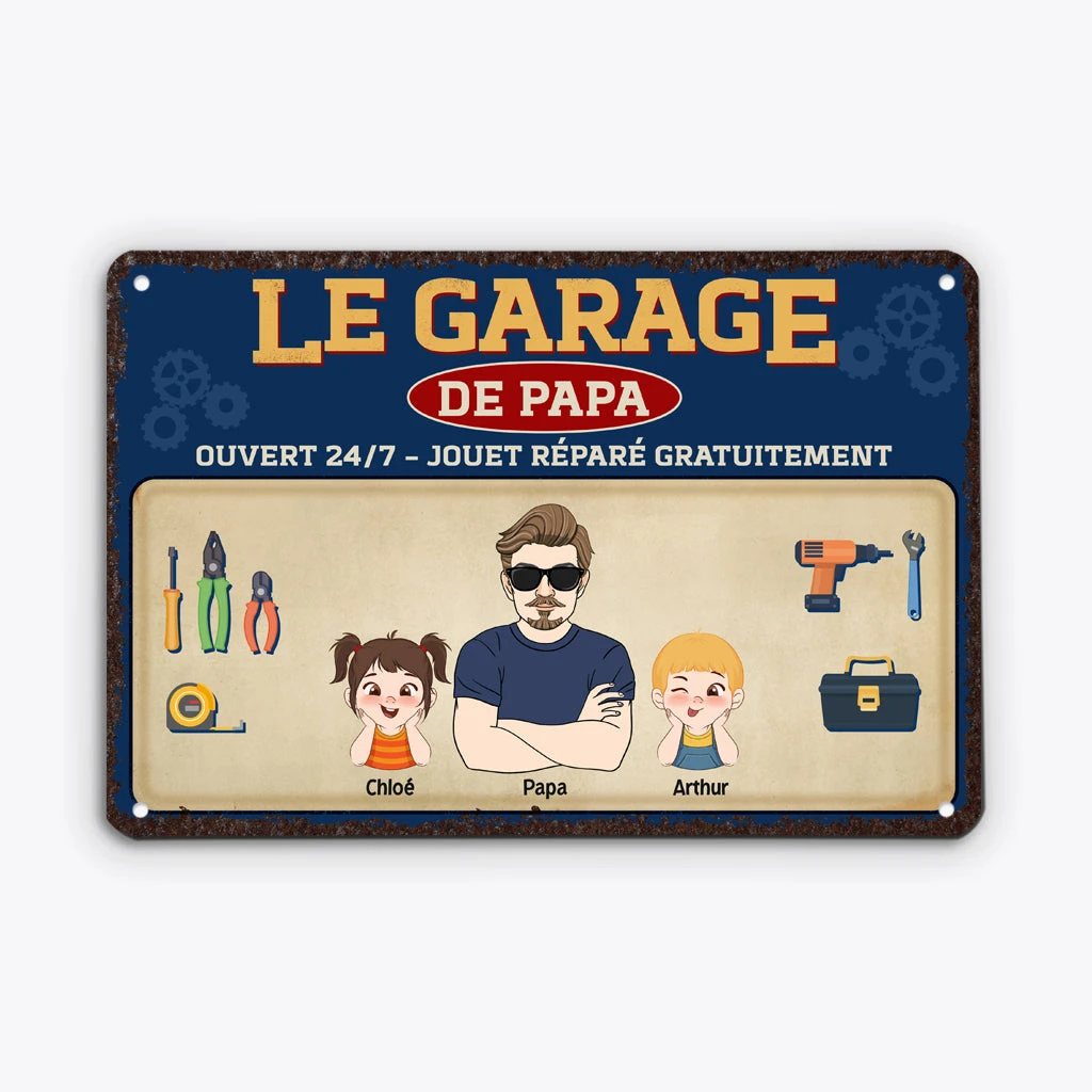Le Garage De Papa Bricoleur Cool - Plaque En Métal Personnalisée 1 Le Garage De Papa Bricoleur Cool - Plaque En Métal Personnalisée