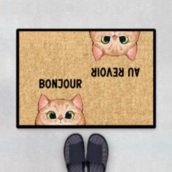 Bonjour - Au Revoir - Cadeau Personnalisé | Paillasson Pour Amoureux Des Chats