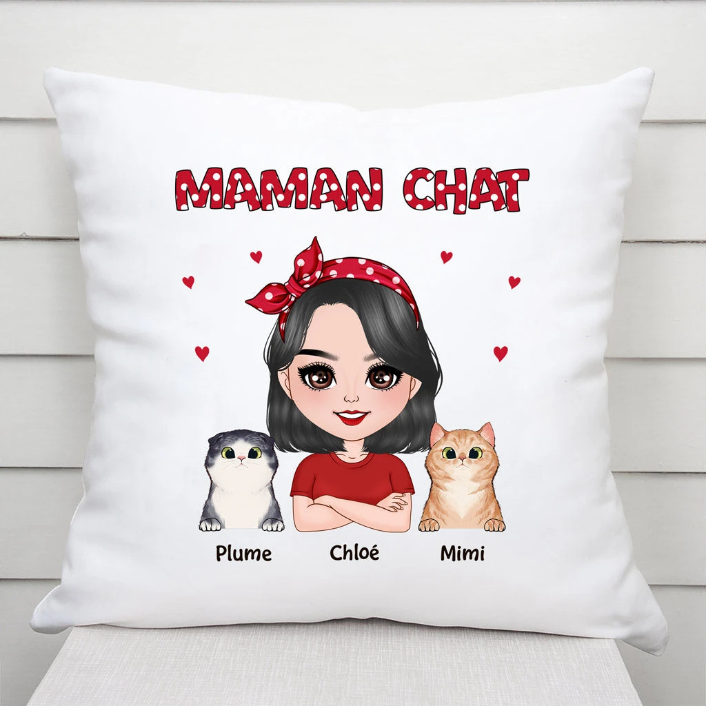Coussin Maman Chat Chibi Personnalisé Pour Fan De Chat 1 Coussin Maman Chat Chibi Personnalisé Pour Fan De Chat