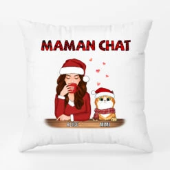 Coussin Maman Chat Noël Personnalisé Pour Fan De Chat