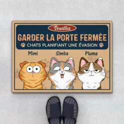 Veuillez Garder La Porte Fermée Version Chat - Cadeau Personnalisé | Paillasson Pour Amoureux Des Animaux